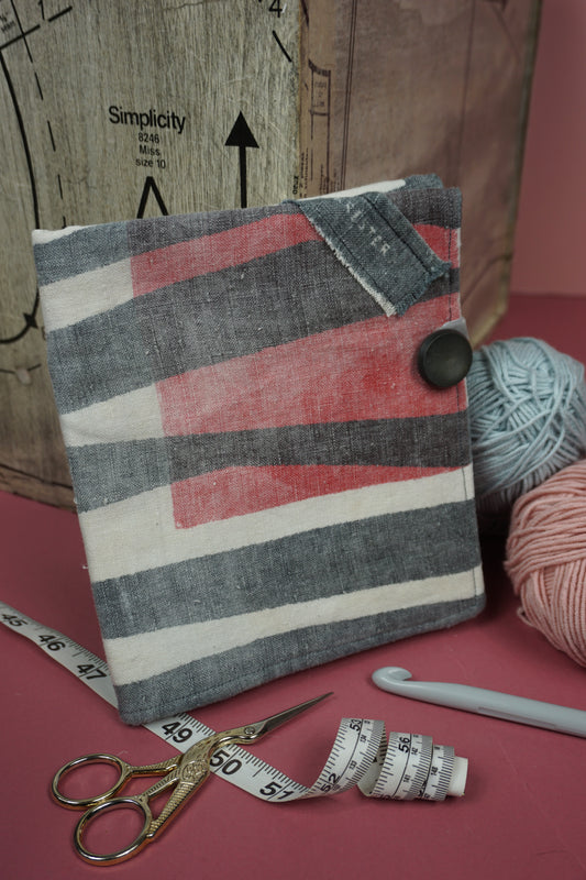 Grey and Red Vintage Linen Upcycled Crochet Case