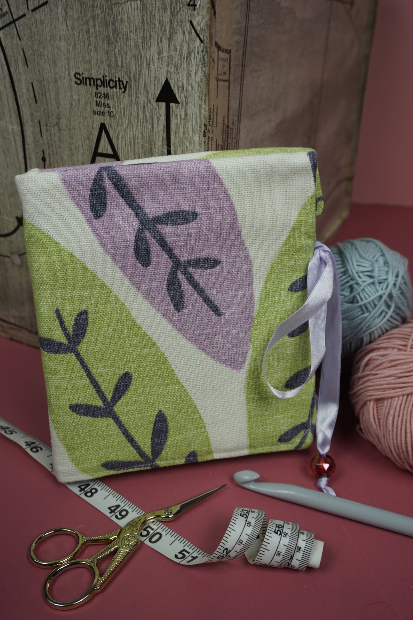 Green and Purple Leaf Pattern Upcycled Crochet Case