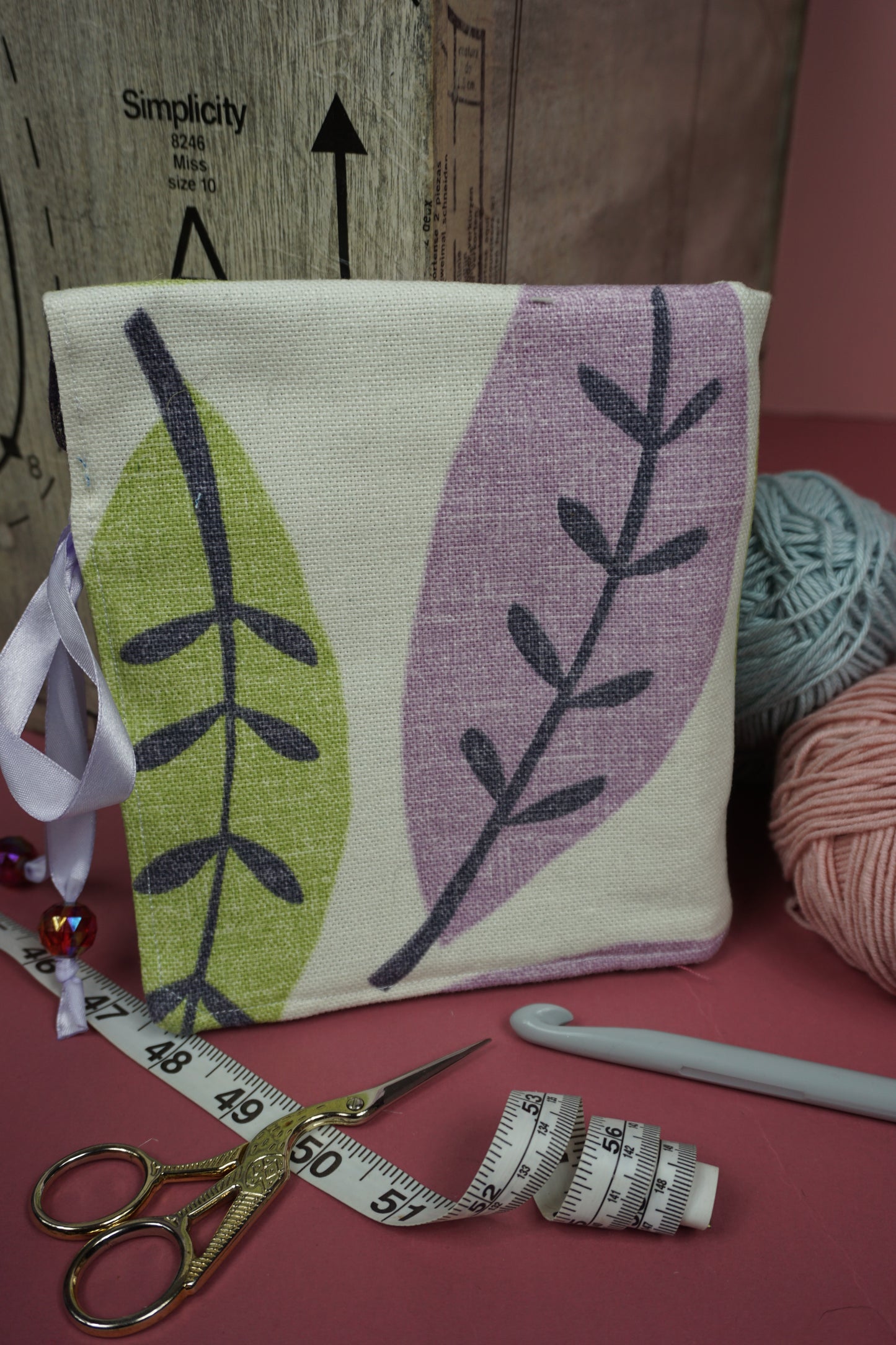 Green and Purple Leaf Pattern Upcycled Crochet Case