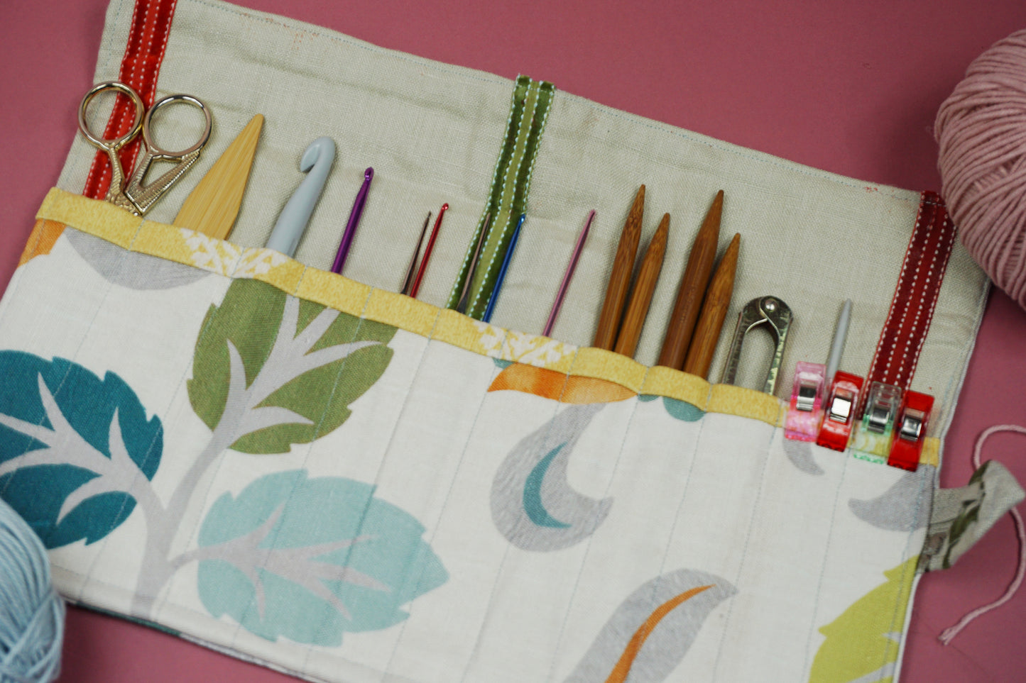 Beige and Orange Floral Upcycled Crochet Case