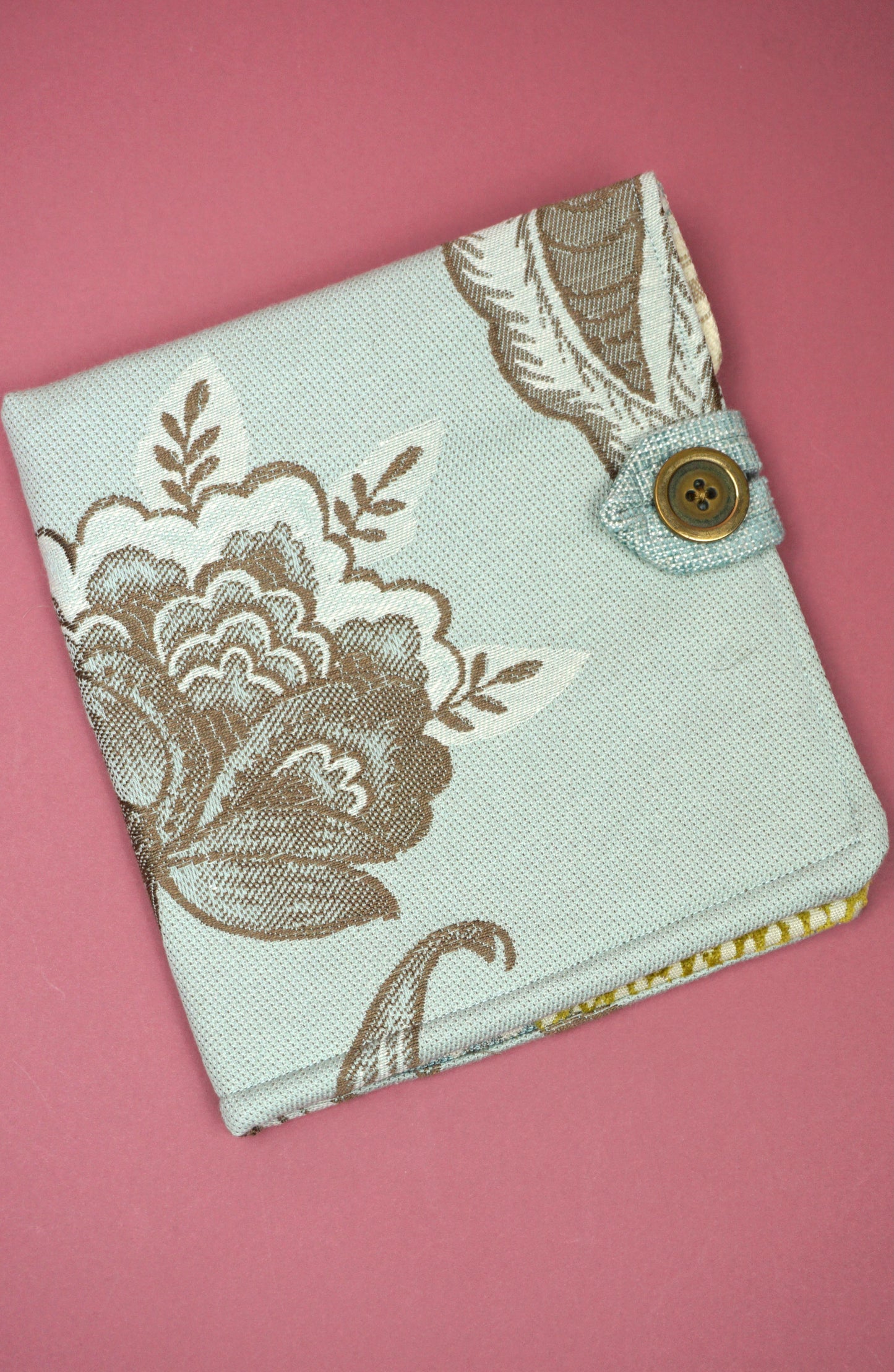 Pale Blue Floral Brocade with Monochrome Rope Upcycled Crochet Case