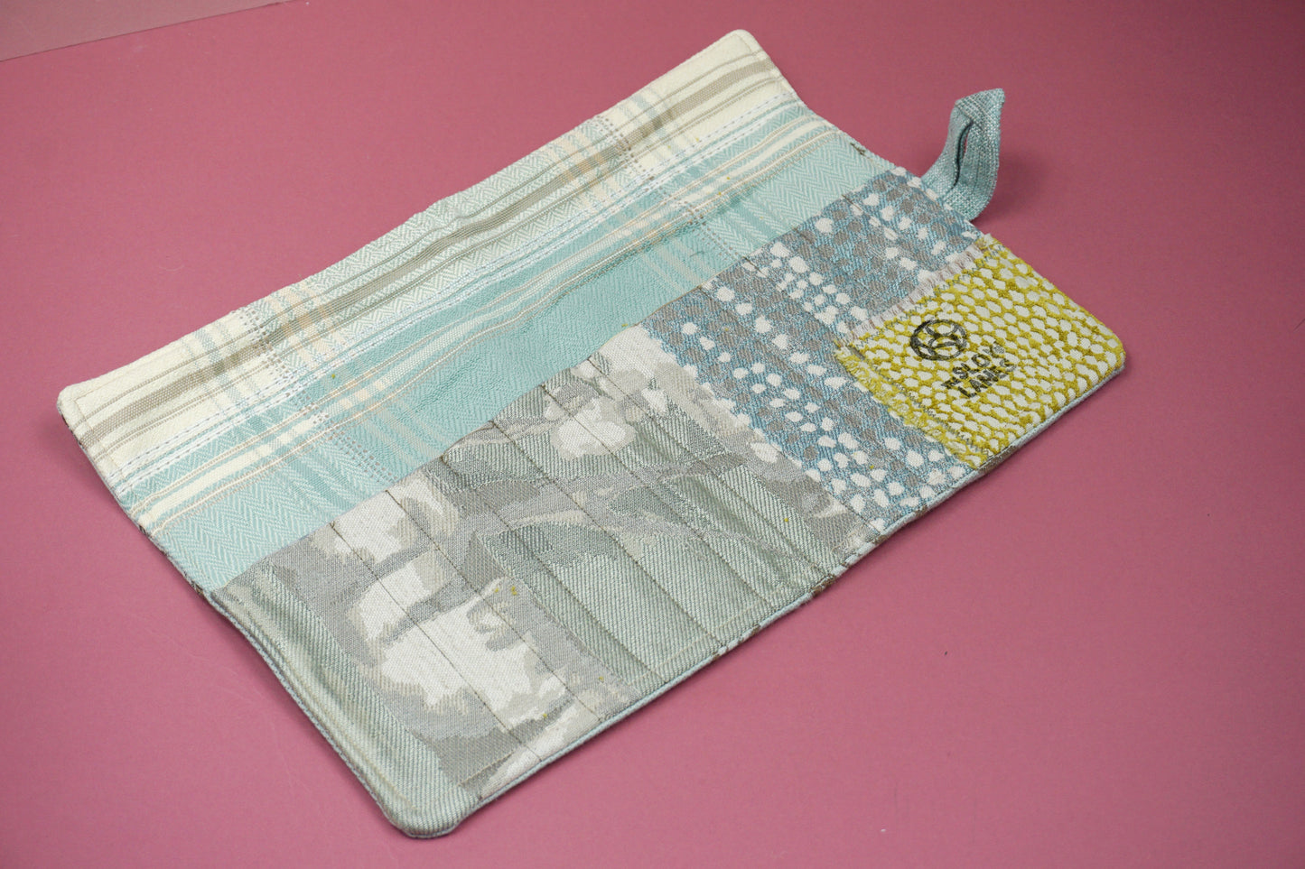 Pale Blue Floral Brocade with Monochrome Rope Upcycled Crochet Case