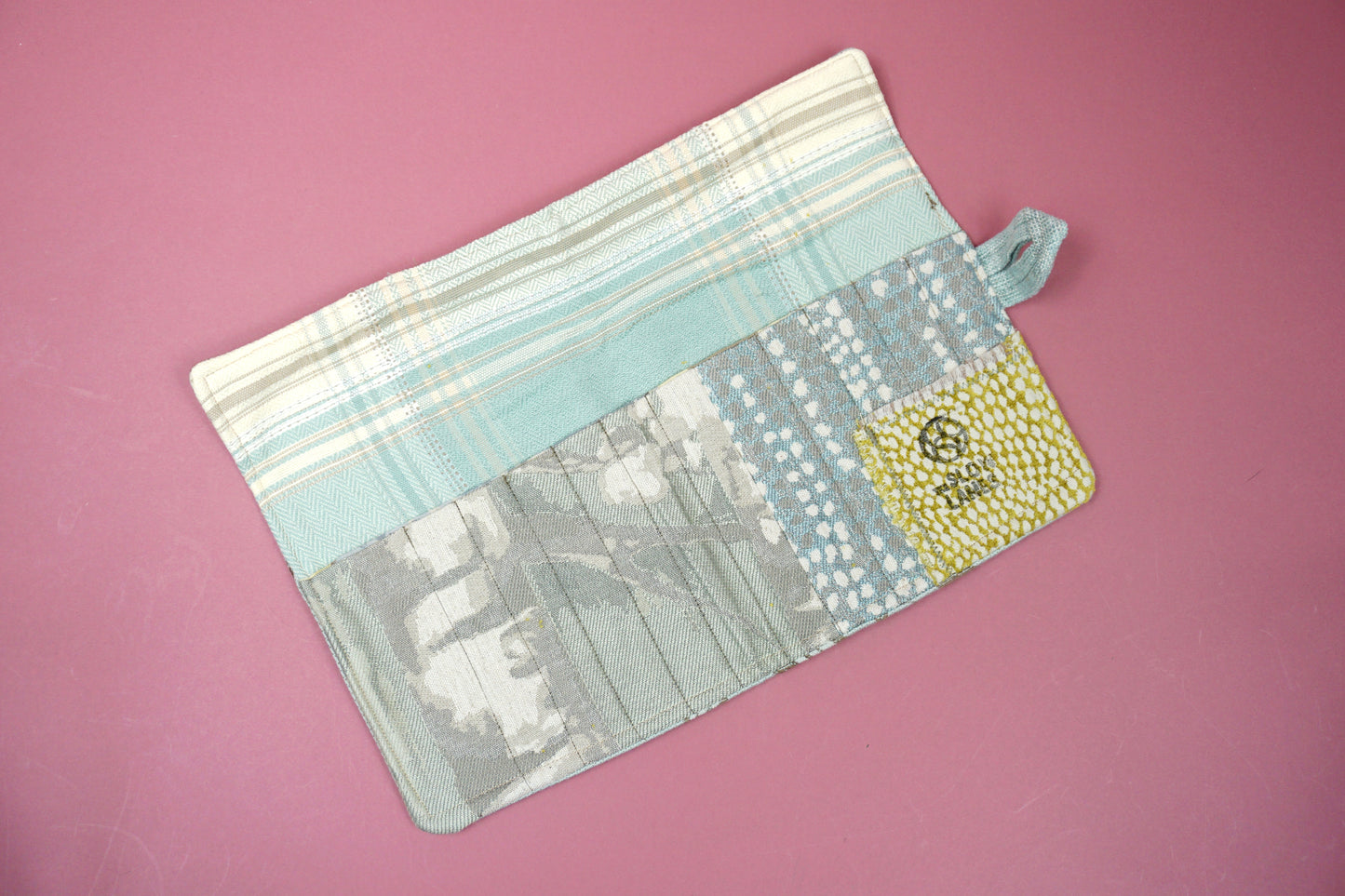 Pale Blue Floral Brocade with Monochrome Rope Upcycled Crochet Case