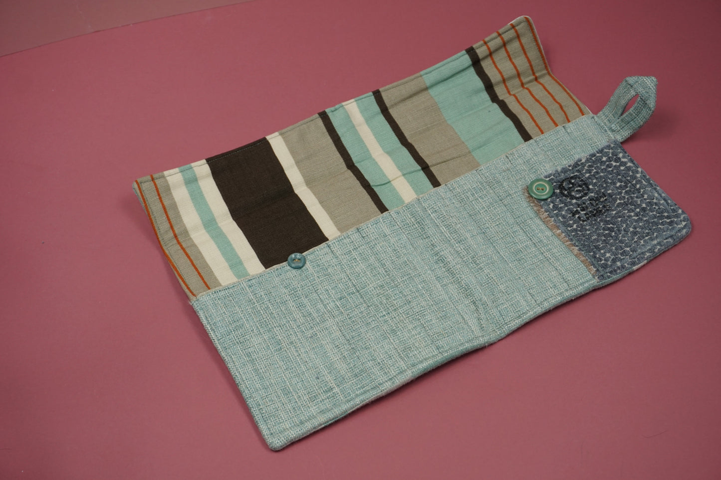 Green and Grey Linen Upcycled Crochet Case