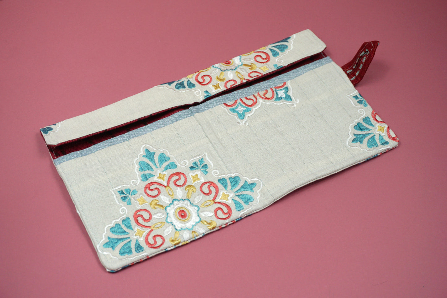 Beige with Floral Brocade  Upcycled Crochet Case