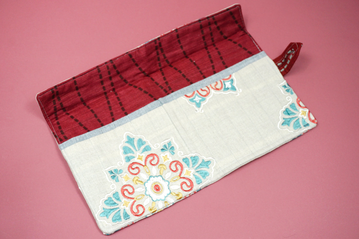 Beige with Floral Brocade  Upcycled Crochet Case