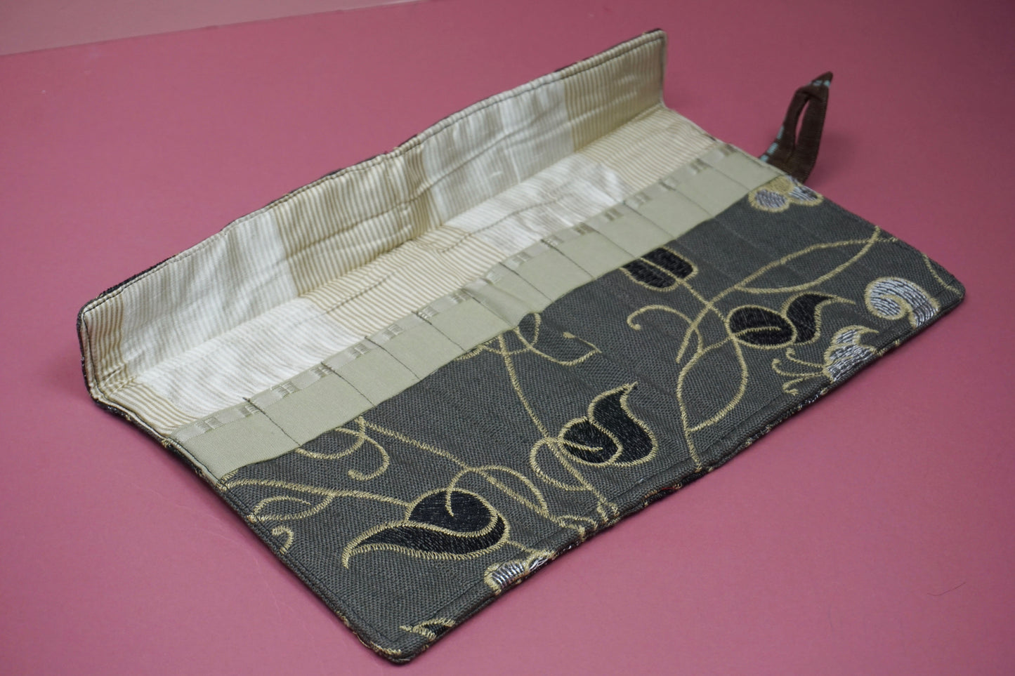 Black and Gold Embroidered Floral Upcycled Crochet Case