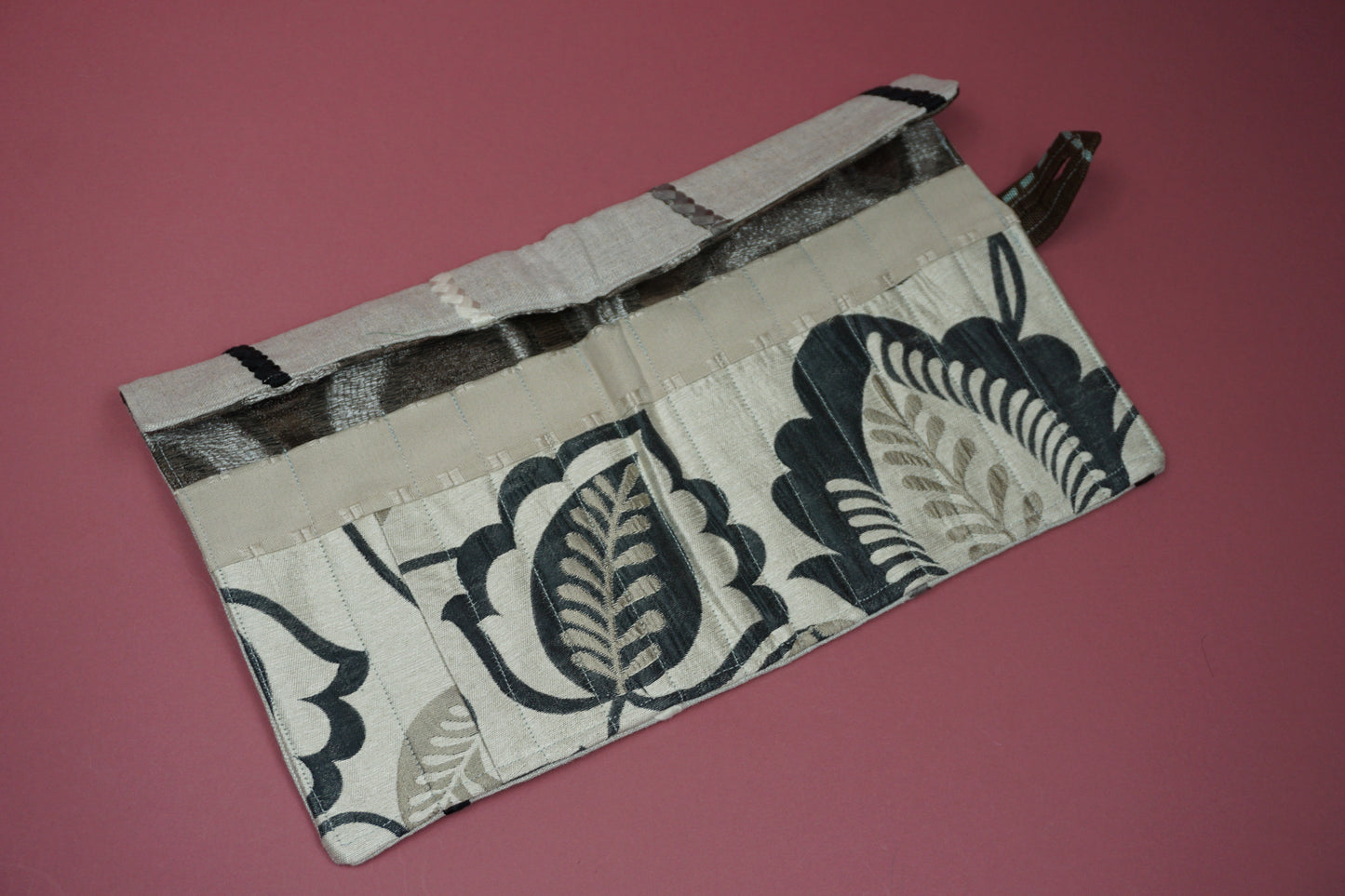 Cream Linen with Monochrome Rope Upcycled Crochet Case