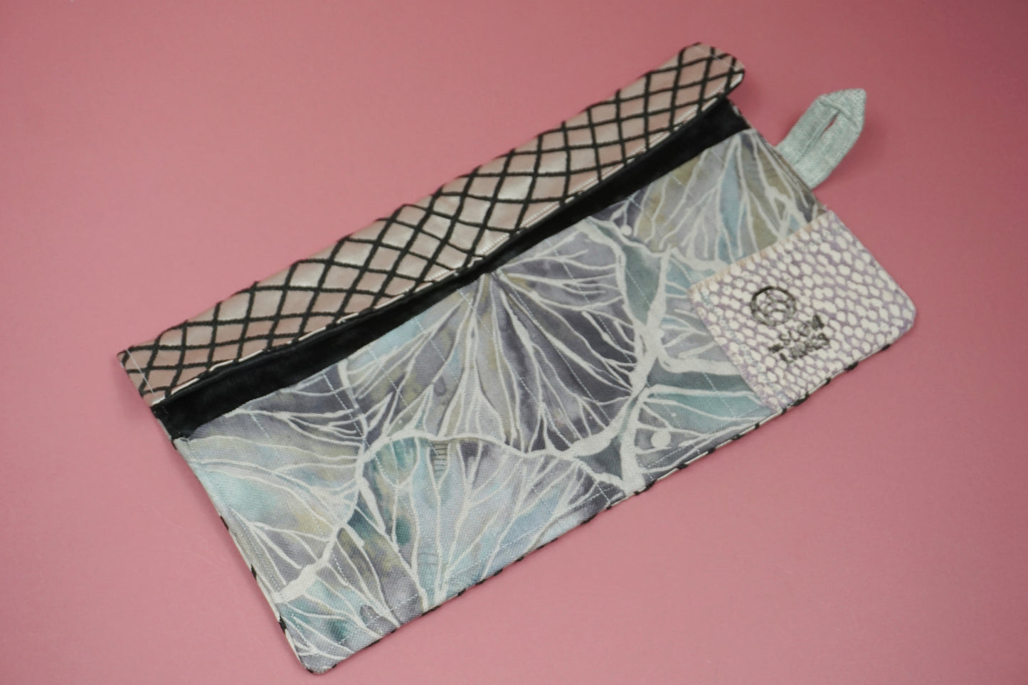 Warm Silver & Black Embroidered Upcycled Crochet Case