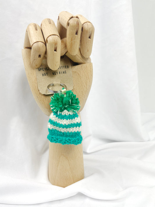 Wooly Hat Keyring - Green stripes
