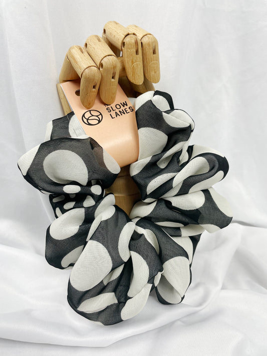 Mega Black and White Polka Scrunchie