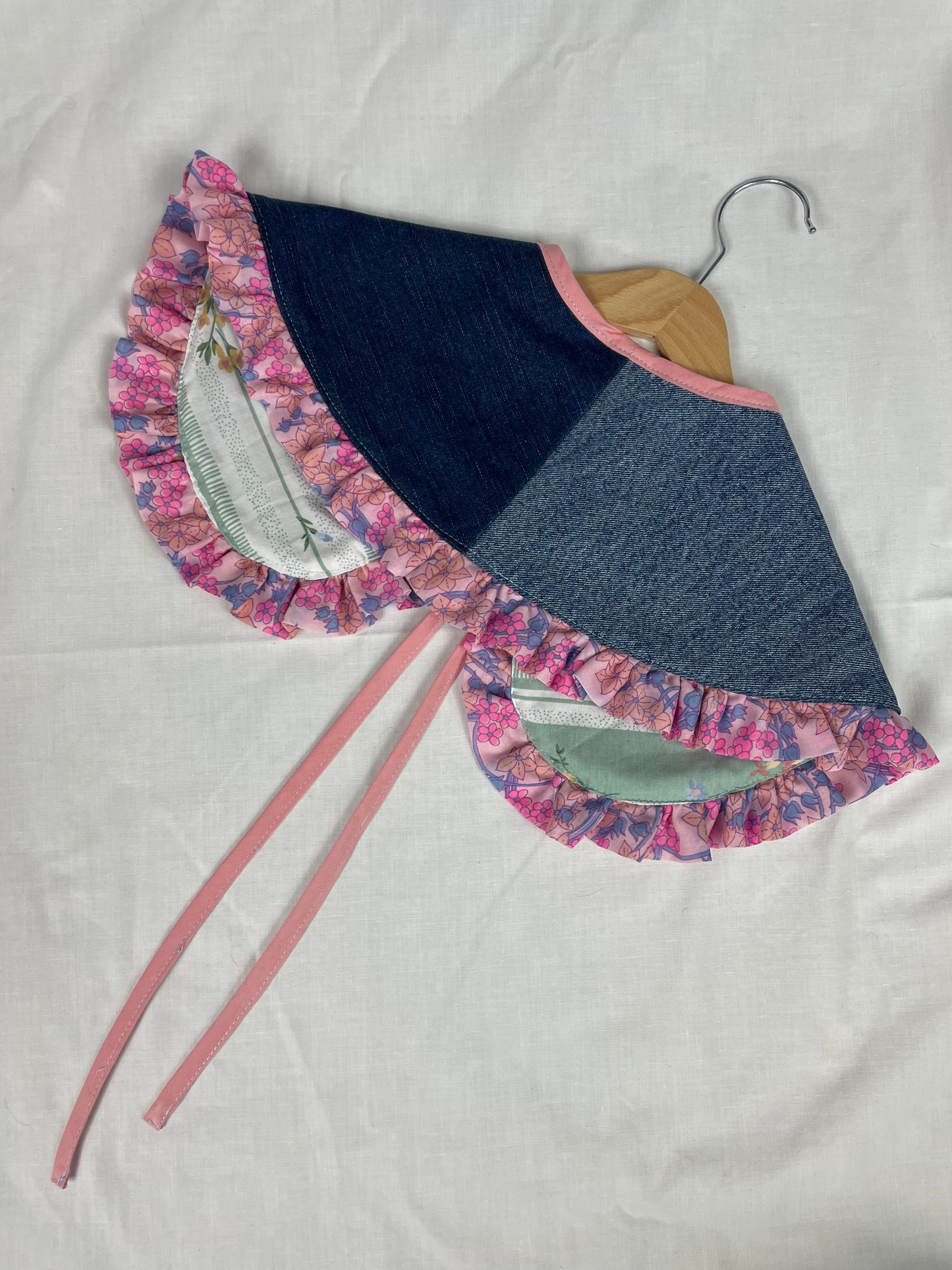 Denim and Pink Frilly Peter Pan Detachable Collar