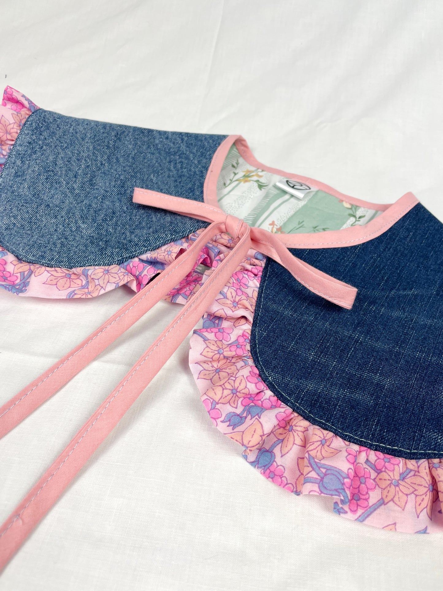 Denim and Pink Frilly Peter Pan Detachable Collar