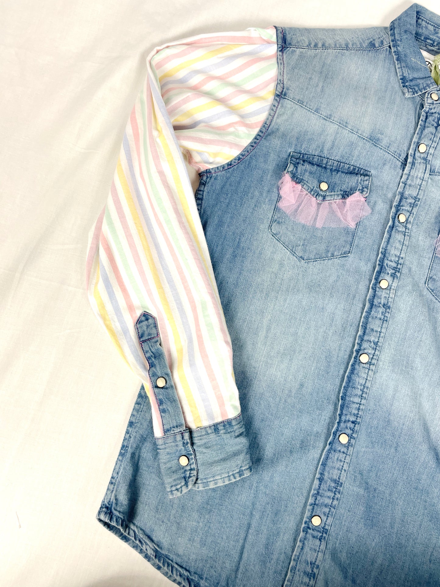 Cute Pink and Pastel Denim Jacket Size Small 8-10