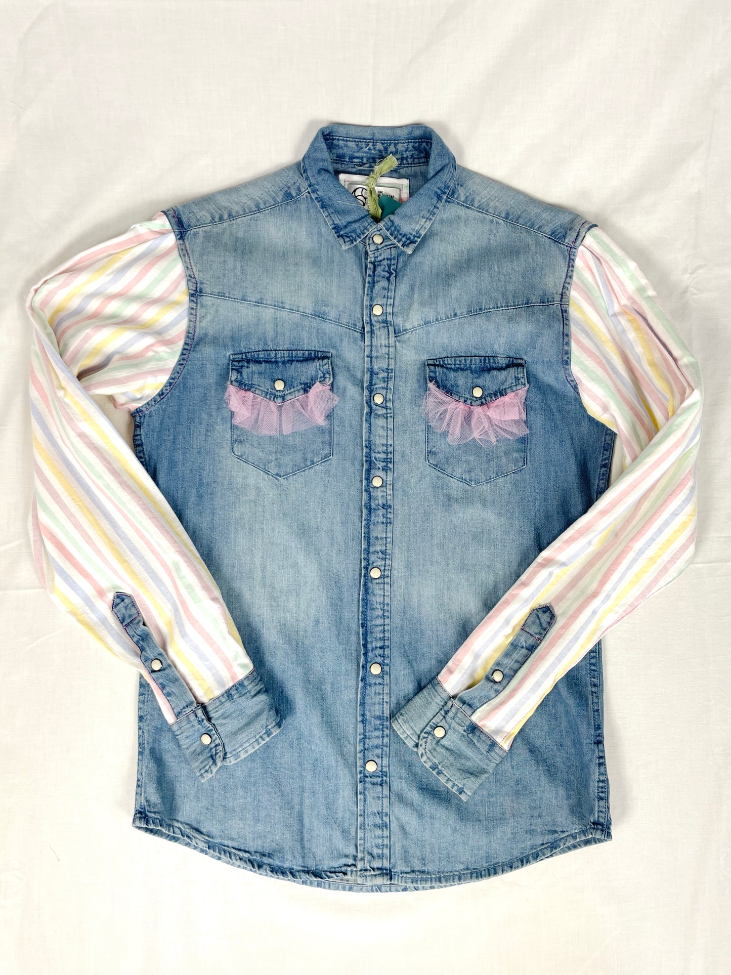 Cute Pink and Pastel Denim Jacket Size Small 8-10
