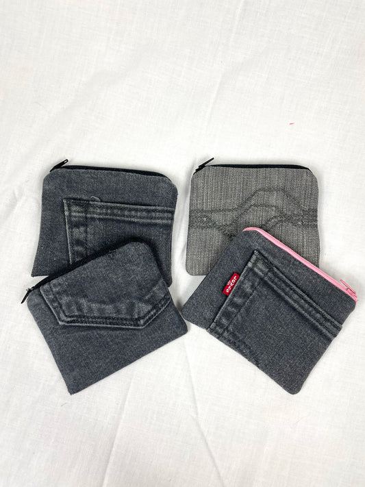 Small Grey Denim Jeans Coin Purse