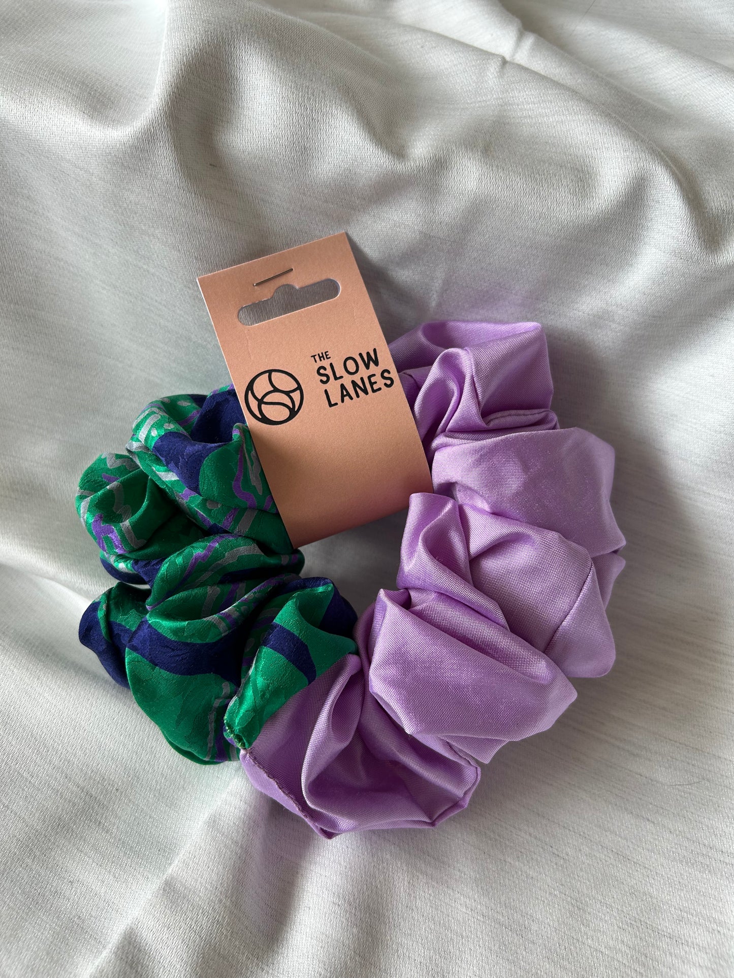 Green and Purple Silk Half Giant Scrunchie