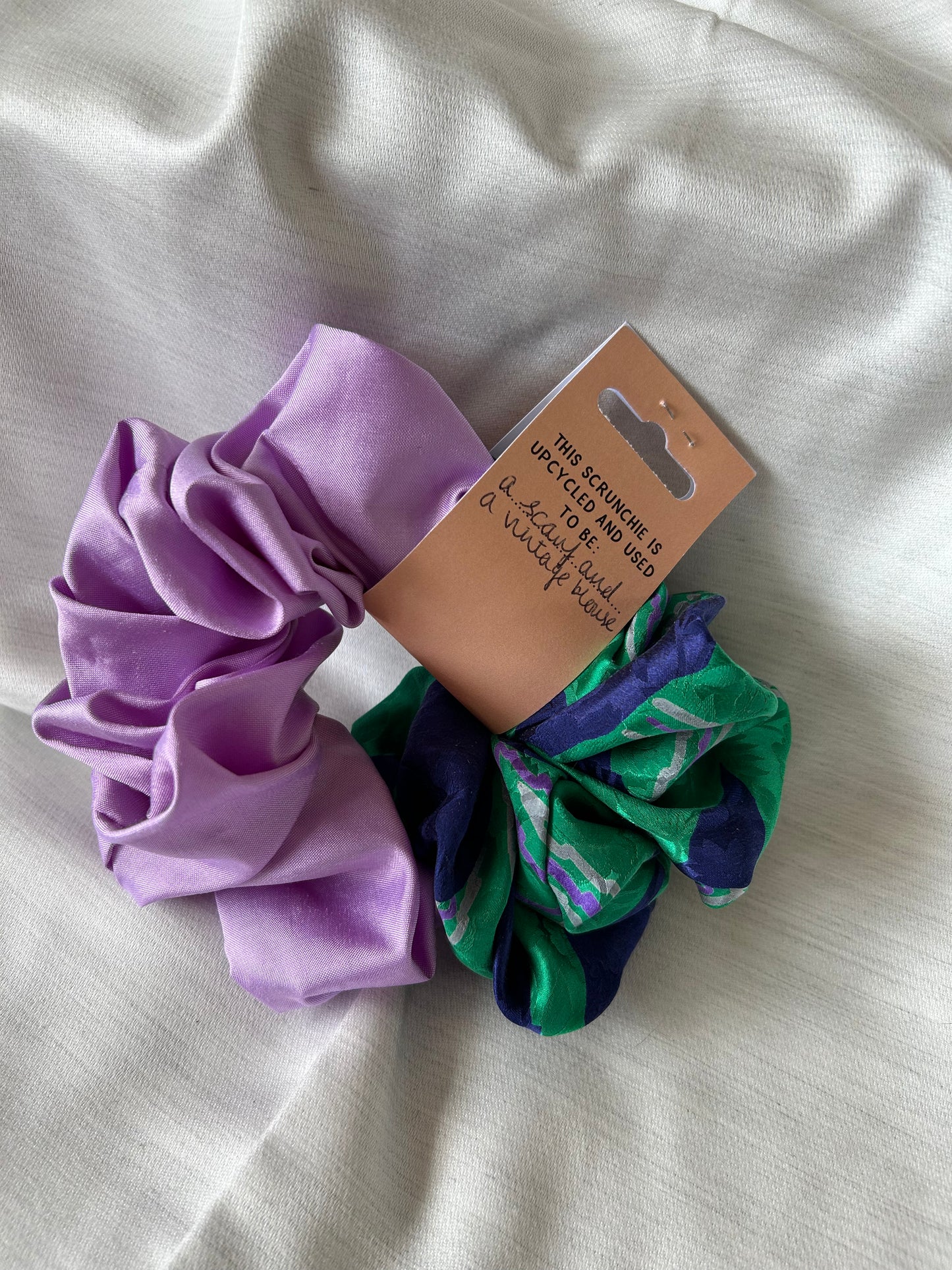 Green and Purple Silk Half Giant Scrunchie