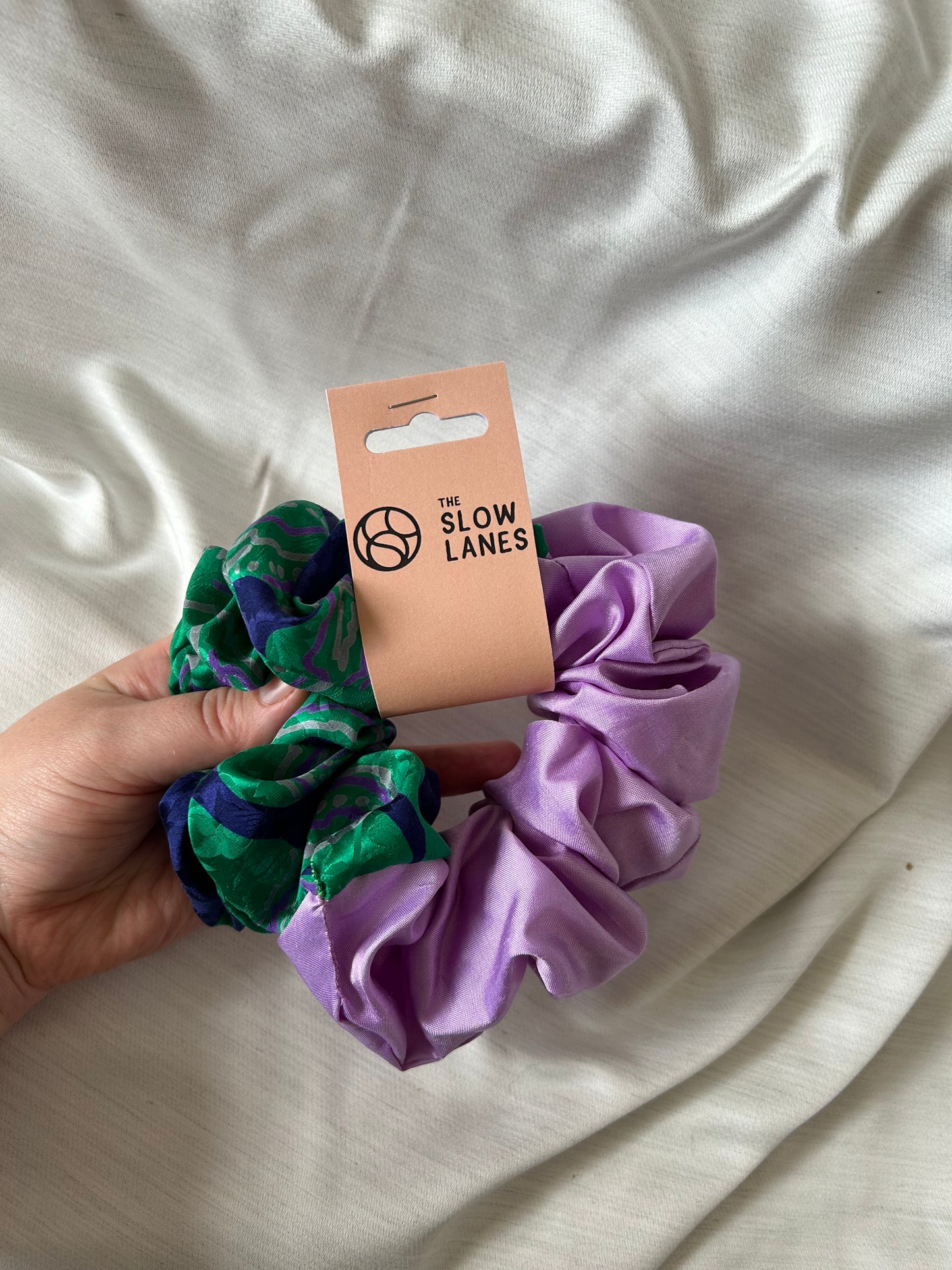 Green and Purple Silk Half Giant Scrunchie