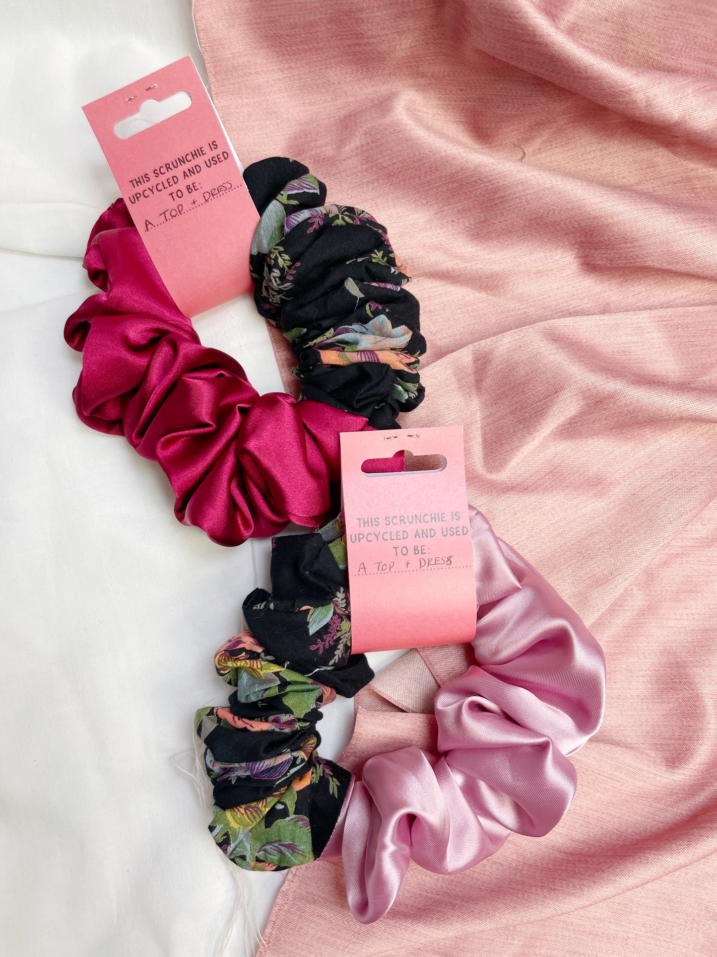 Split Pink and Black Floral Scrunchie