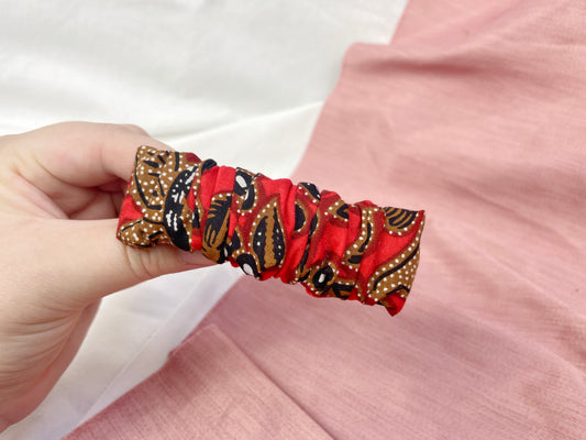 Red African Wax Print Scrunched Upcycled Hair Barrette