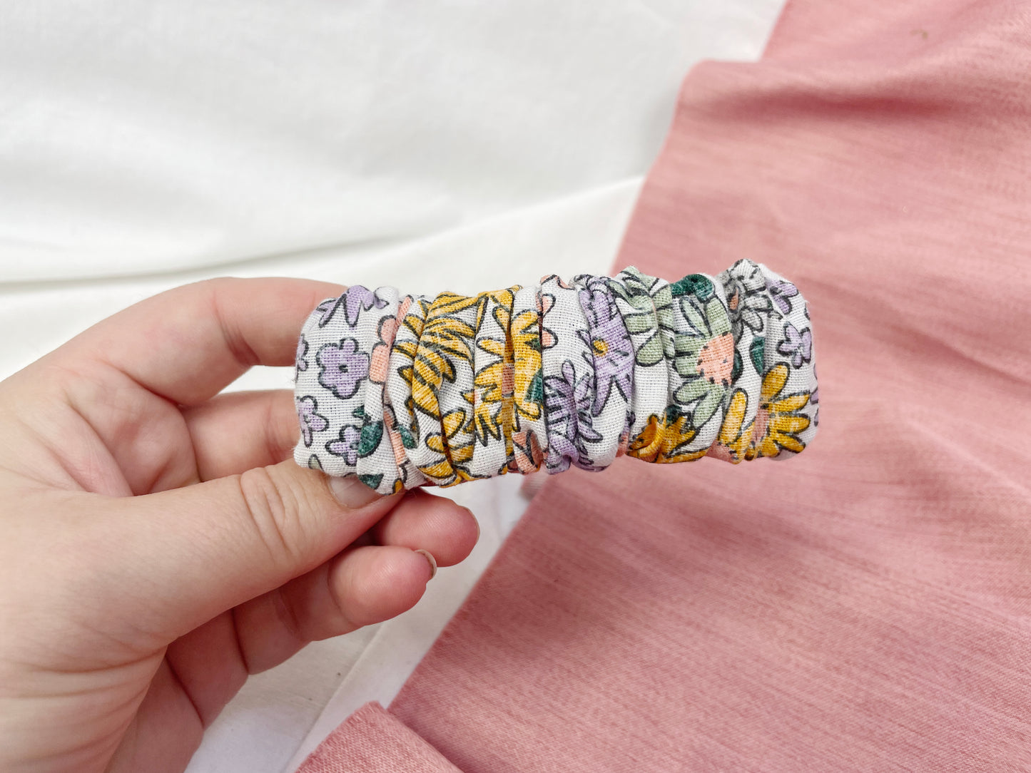 Pastel Floral Scrunched Upcycled Hair Barrette