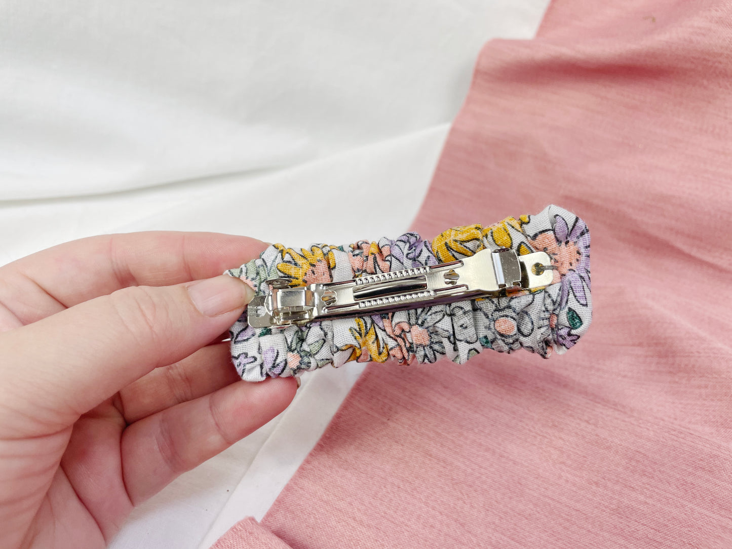 Pastel Floral Scrunched Upcycled Hair Barrette