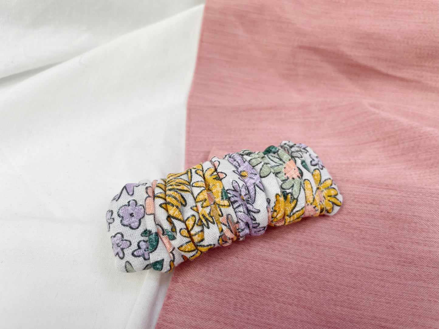 Pastel Floral Scrunched Upcycled Hair Barrette