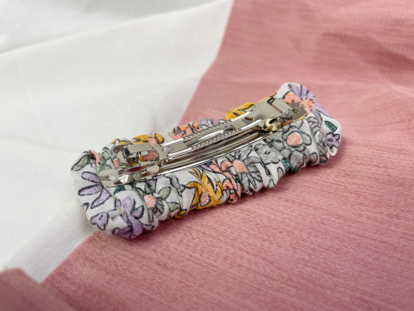Pastel Floral Scrunched Upcycled Hair Barrette