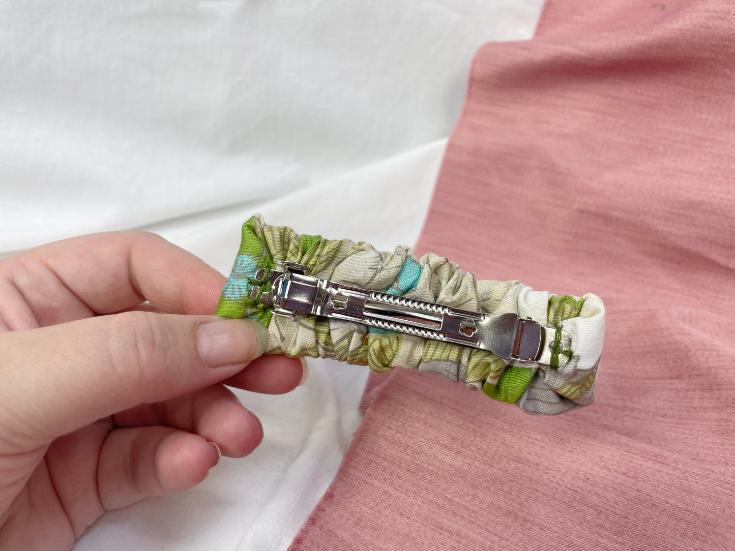Green Leaf Scrunched Upcycled Hair Barrette