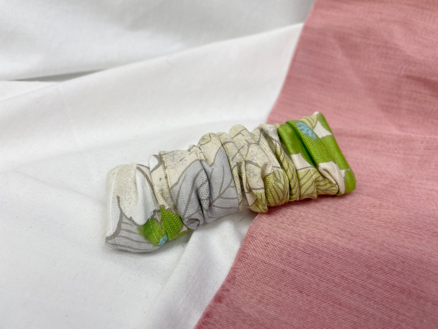 Green Leaf Scrunched Upcycled Hair Barrette