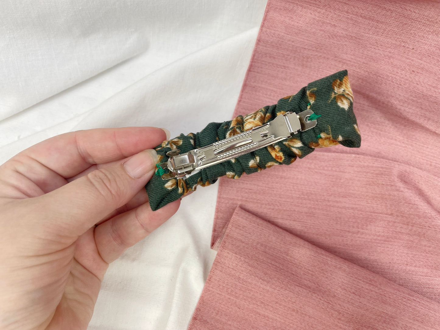 Green Autumn Leaf Scrunched Upcycled Hair Barrette