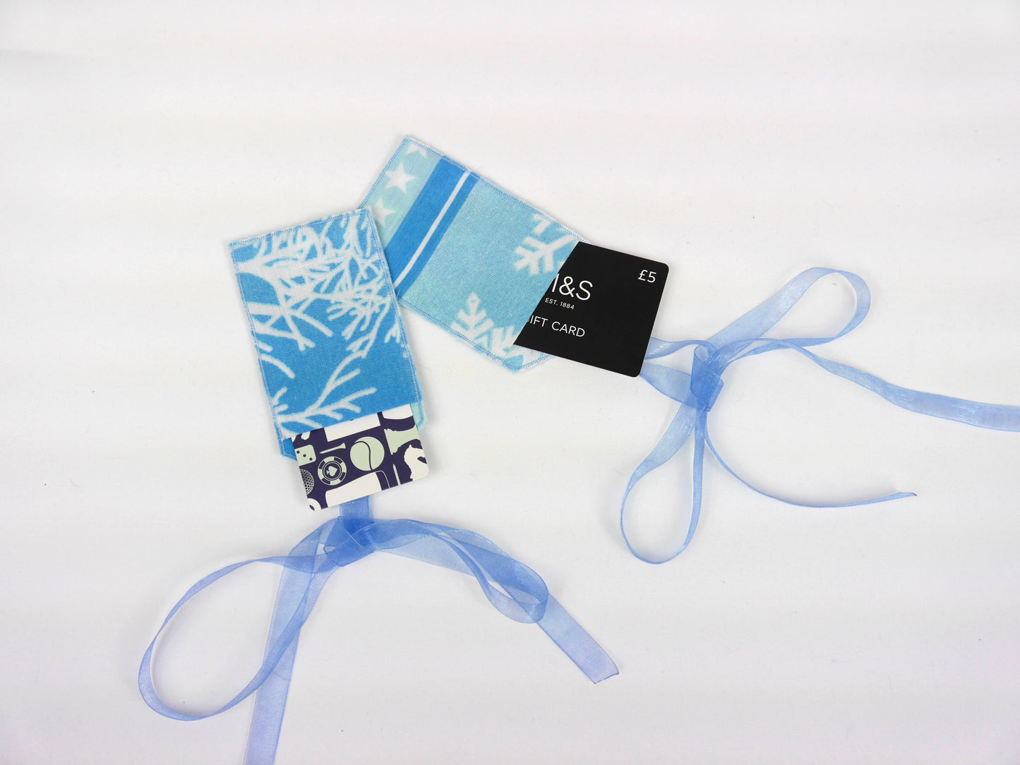 Upcycled Giftcard Holder - Blue Star & Snowflake Fabric Gift Tag