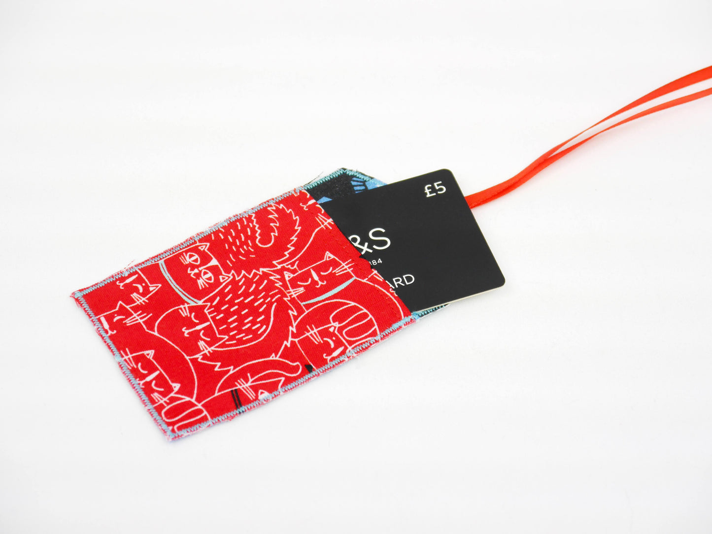 Upcycled Giftcard Holder - Cat & Star Print Fabric Gift Tag