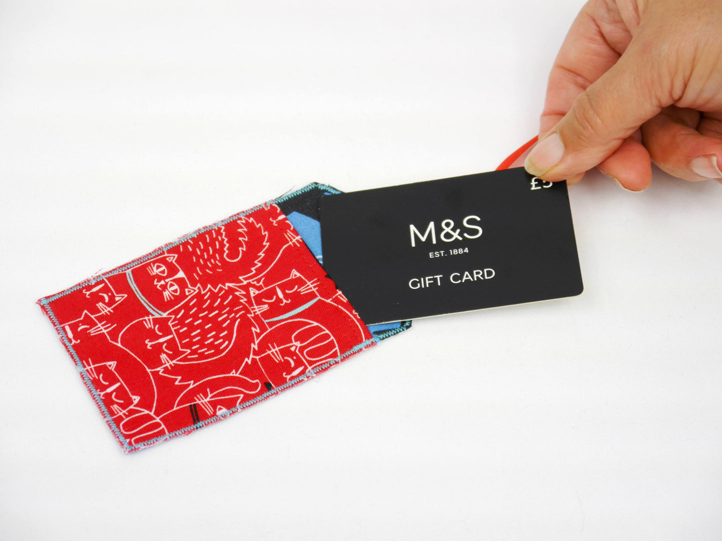 Upcycled Giftcard Holder - Cat & Star Print Fabric Gift Tag
