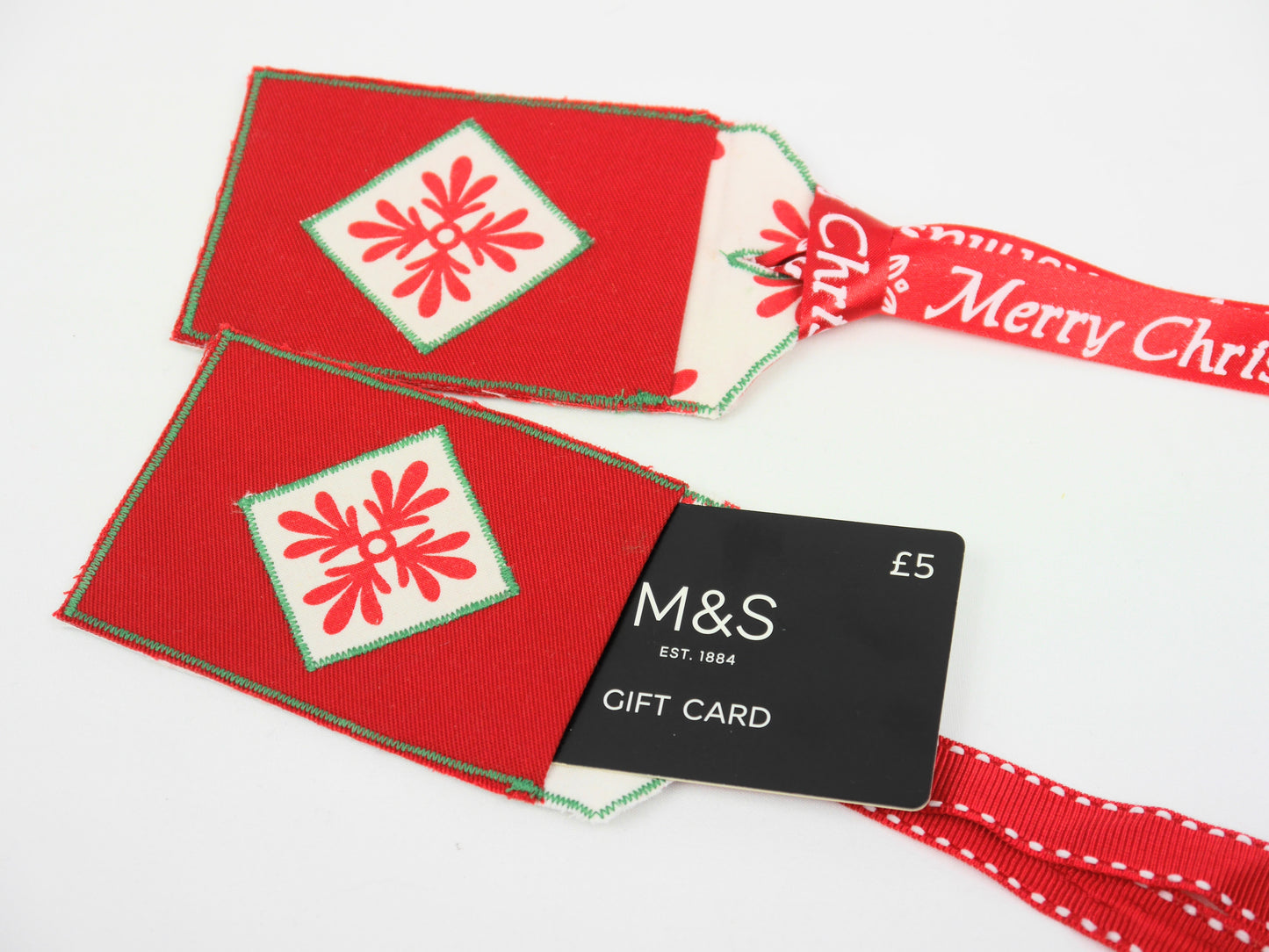 Upcycled Giftcard Holder - Red Scandi Festive Fabric Gift Tag