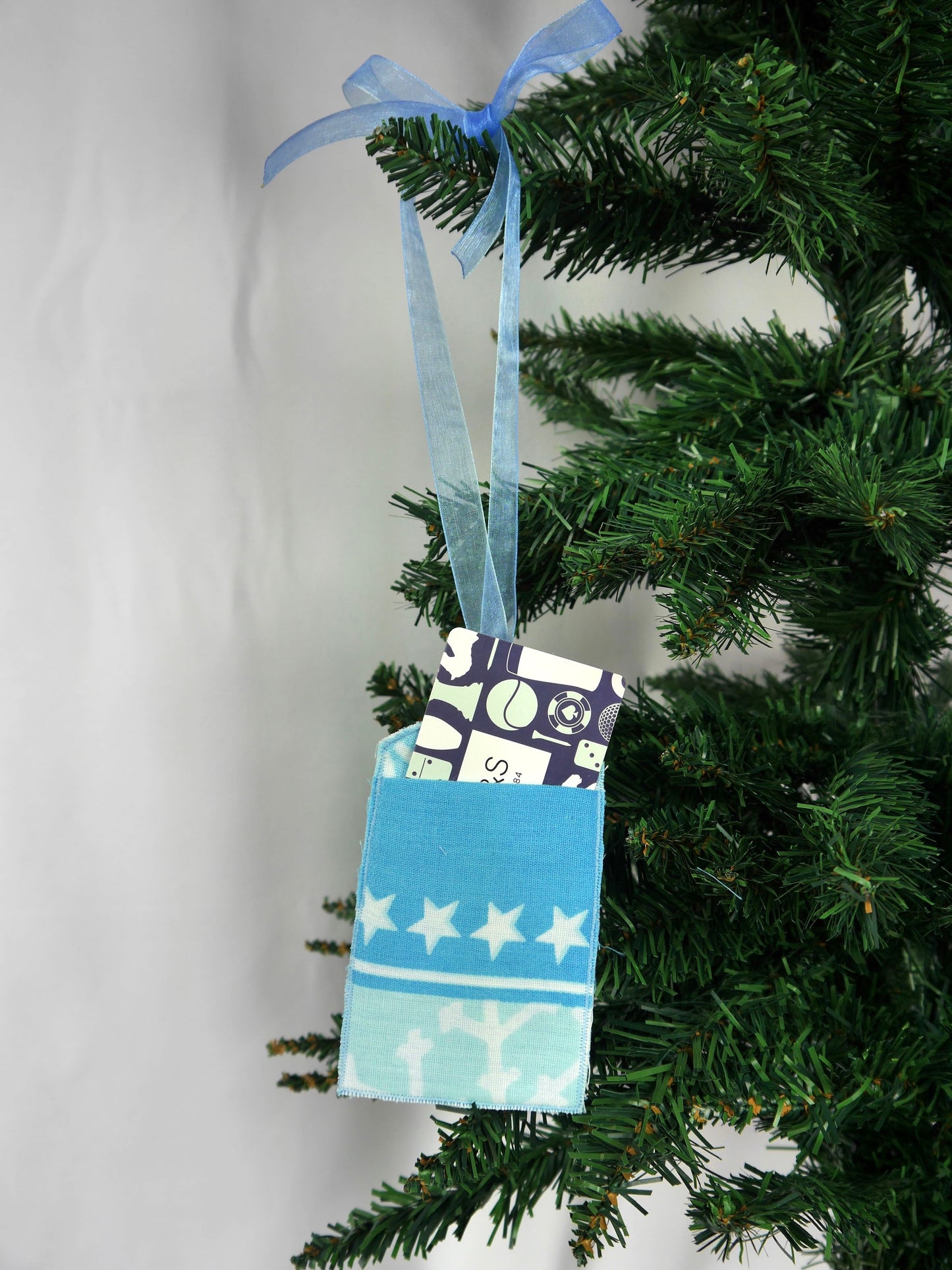 Upcycled Giftcard Holder - Blue Star & Snowflake Fabric Gift Tag