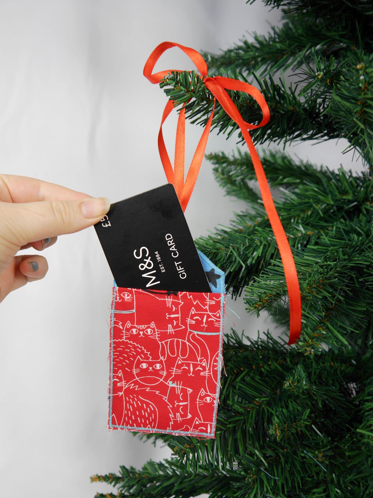 Upcycled Giftcard Holder - Cat & Star Print Fabric Gift Tag