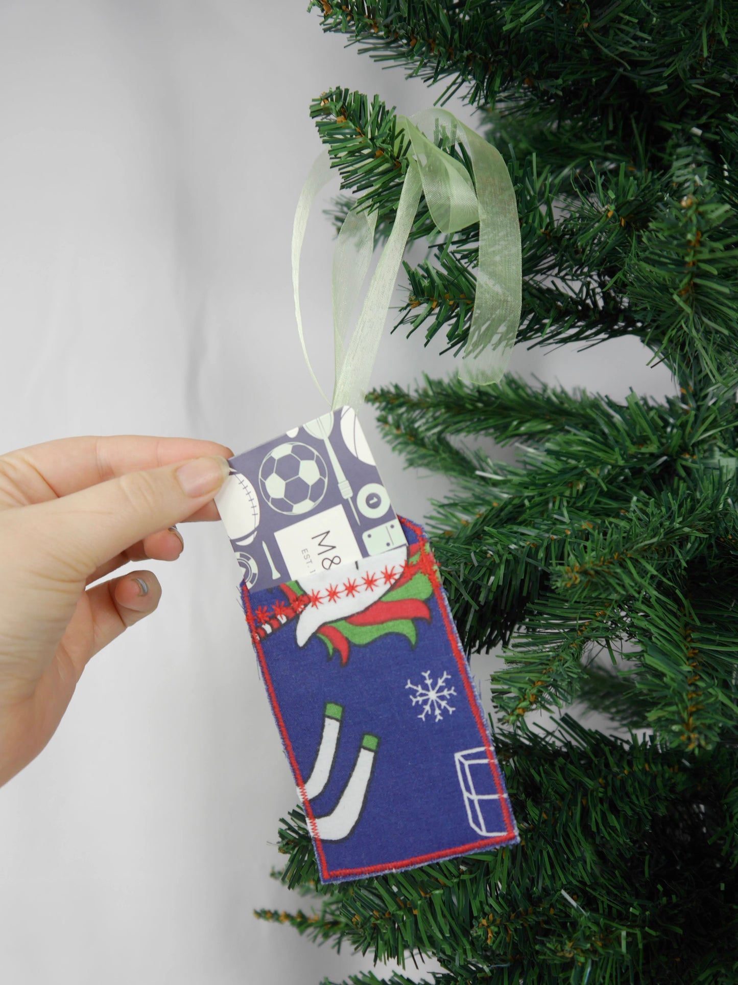 Upcycled Giftcard Holder - Navy & Red Fabric Gift Tag