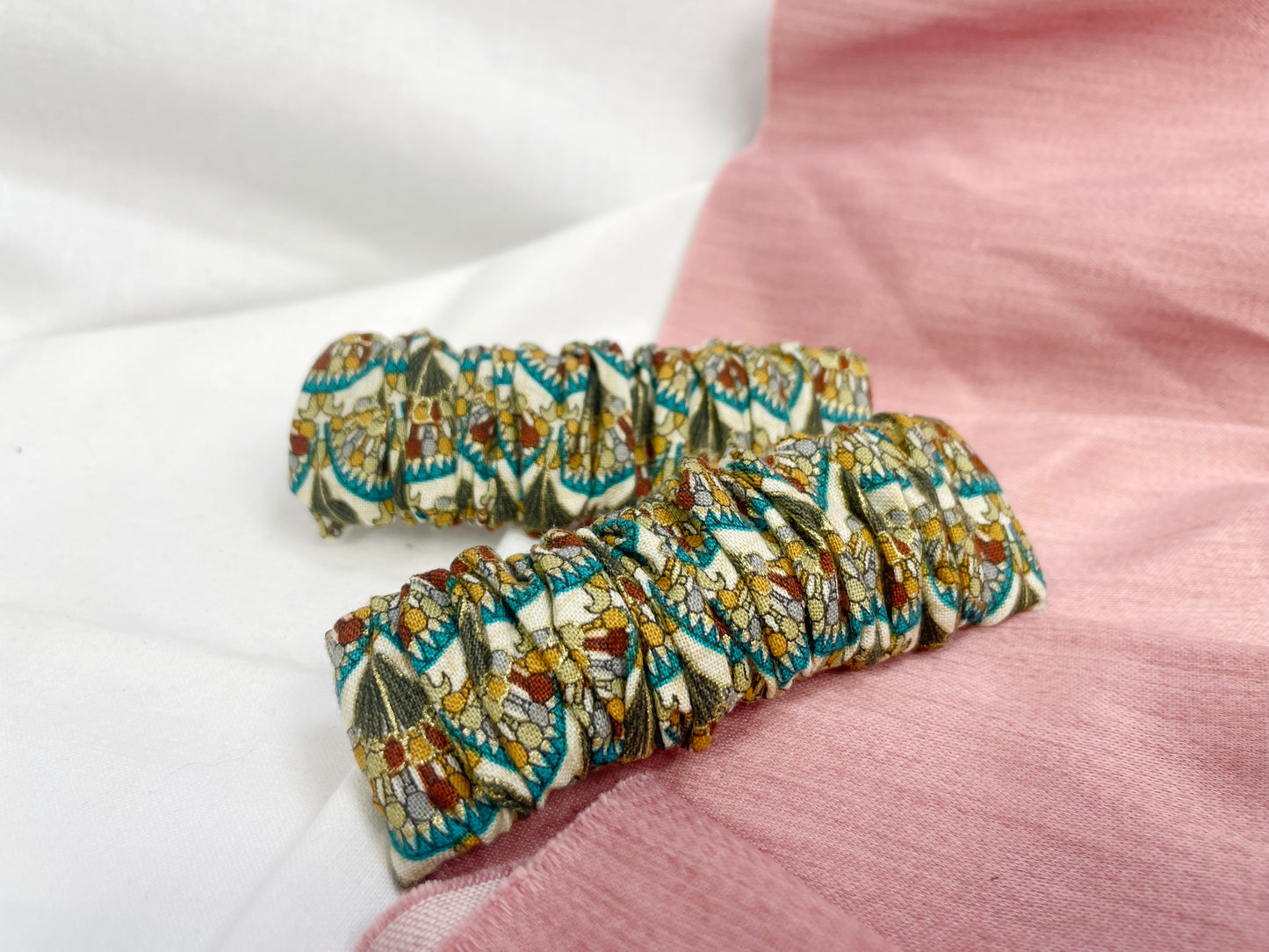 Peacock Scrunchie Upcycled Hair Barrette Clip