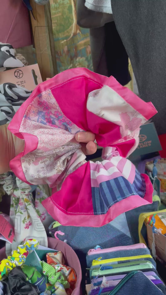 Giant Pink Ribbon Trim Patch Scrunchie