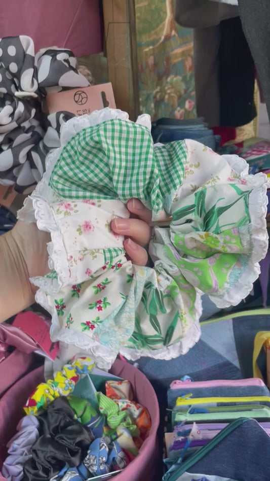 Giant Green Lace Trim Patch Scrunchie